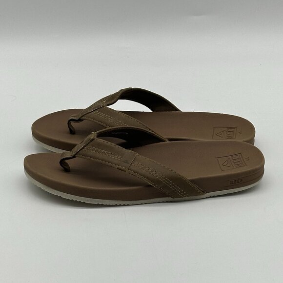 Reef Kids Cushion Phantom Brown Faux Leather Slip-on Thong Sandals Youth Size 4 - Picture 4 of 10